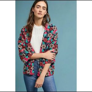 Anthro Seen Worn Kept Hydrangea Embroidered Jacket